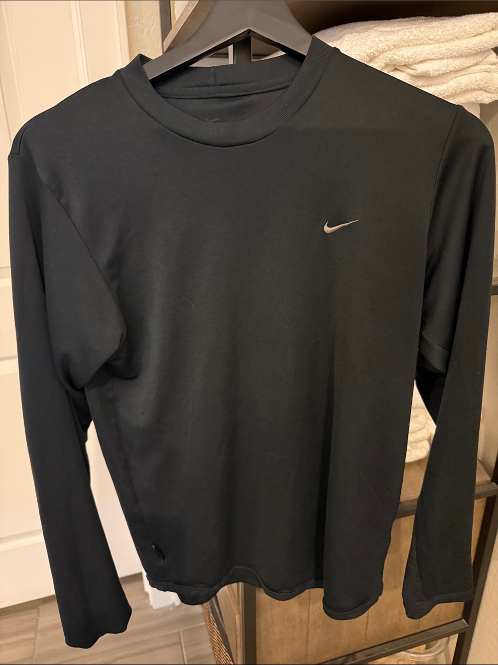 Nike Black Long Sleeve Athletic Crew with Small Swoosh